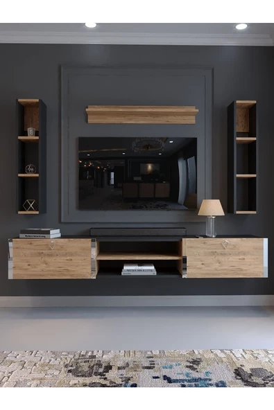 Myniture Home & Living Festival Tv Ünitesi Antrasit A. Çam Silver Duvara Monte tv sehpası - 2