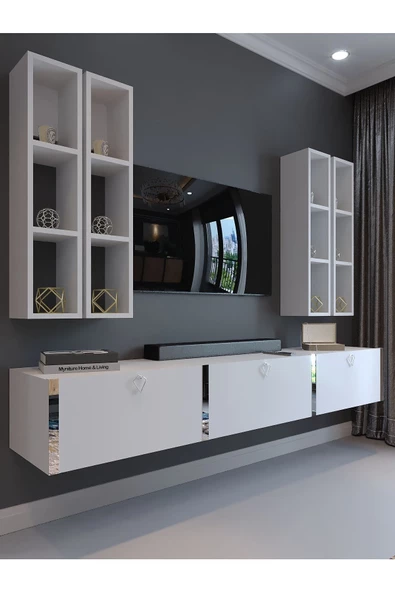 Myniture Home & Living Festival Tv Ünitesi S13002-1 Beyaz Parlak Silver Duvara Monte tv sehpası ürün görseli 1
