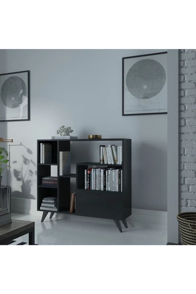 Myniture Home & Living Festival Çok Raflı Dolaplı Kitaplık Kaliteli Kitaplık Antrasit