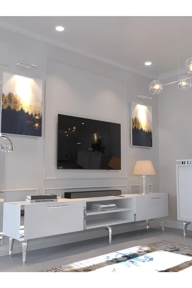 Myniture Home & Living Festival Tv Sehpası ve Konsol Beyaz Silver S-SET-1-1 - Resim 2