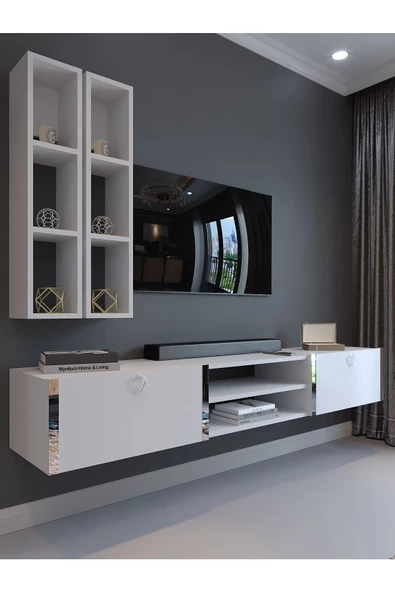 Myniture Home & Living Festival Tv Ünitesi S13000-1 Beyaz Parlak Silver Duvara Monte tv sehpası ürün görseli 1
