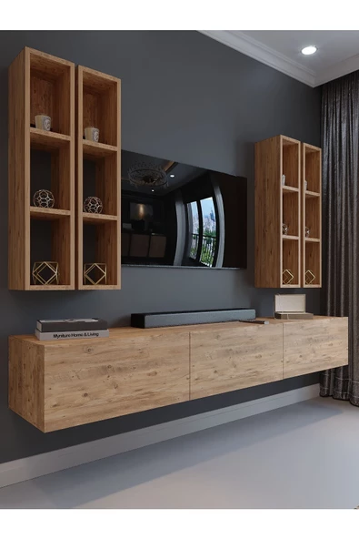 Myniture Home & Living Festival Tv Ünitesi Q13002-6 Atlantik Çam Duvara Monte tv sehpası ürün görseli 1