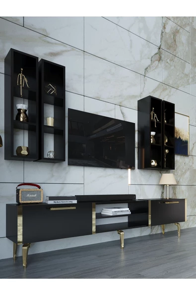 Myniture Home & Living Festival Tv Ünitesi G3001-7-Y1-D1 Gold Siyah - Resim 3
