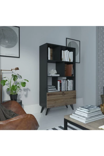 Myniture Home & Living Festival Raflı Kitaplık Dolaplı Kitaplık Antrasit Çırağan