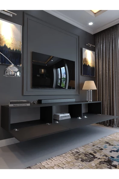 Myniture Home & Living Festival Tv Sehpası DV-Q17-4 Antrasit Minifiks Bağlantı Duvara Monte Tv Ünitesi - 4