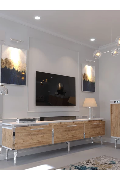 Myniture Home & Living Festival Tv Sehpası - Konsol - Orta Sehpa Beyaz Çam Silver S-SET-4-1-6 - Resim 2