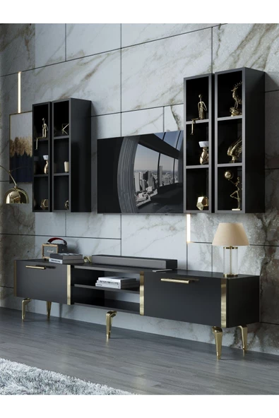 Myniture Home & Living Festival Tv Ünitesi G3001-7-Y1-D1 Gold Siyah ürün görseli 1