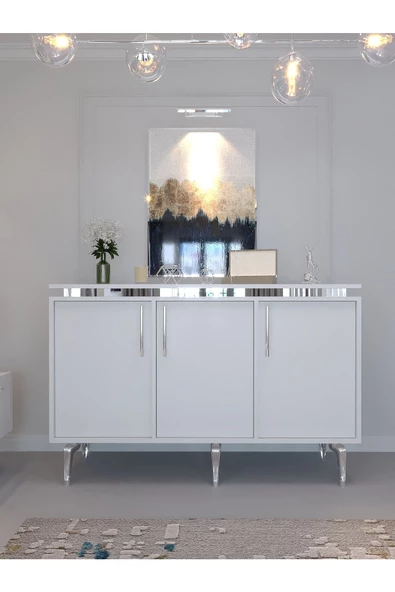 Myniture Home & Living Festival Tv Sehpası - Konsol - Orta Sehpa Beyaz Silver S-SET-3-1 - 4