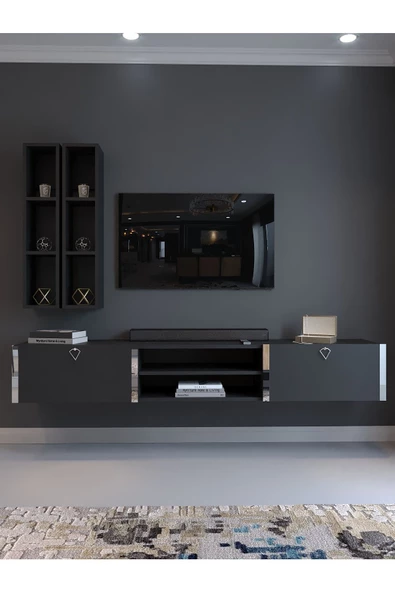 Myniture Home & Living Festival Tv Ünitesi S13000-4 Antrasit Silver Duvara Monte tv sehpası - Resim 2