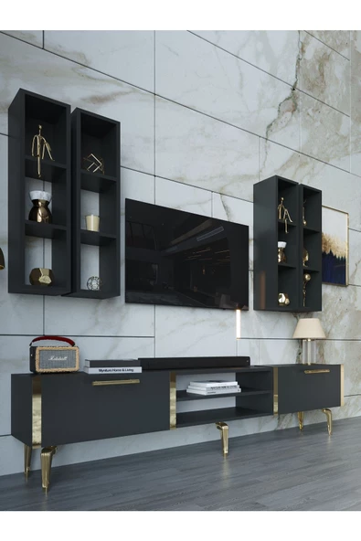 Myniture Home & Living Festival Tv Ünitesi G3001-4-Y1-D1 Gold Antasit - Resim 3