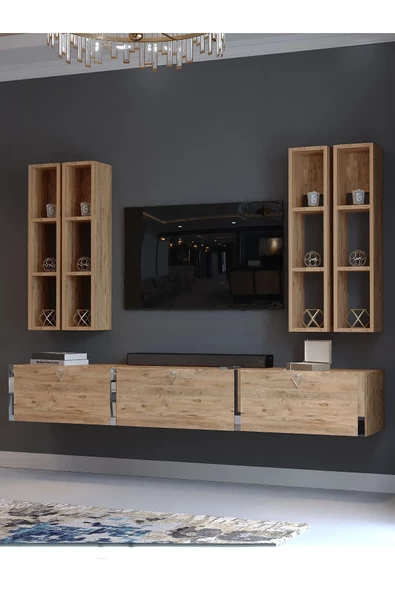 Myniture Home & Living Festival Tv Ünitesi S13002-6 Atlantik Çam Silver Duvara Monte Tv Sehpası - 3