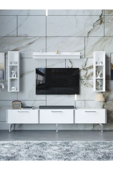 Myniture Home & Living Festival Tv Ünitesi S3008-1-Y1-D1 Silver Beyaz - Resim 2