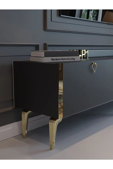 Myniture Home & Living Festival Tv Sehpası G3817-4-Y1-P1 Antrasit Gold Metal Kulp - 4
