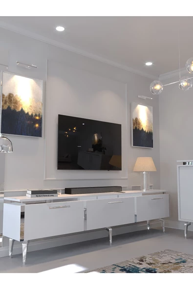 Myniture Home & Living Festival Tv Sehpası - Konsol - Orta Sehpa Beyaz Silver S-SET-4-1 - 2