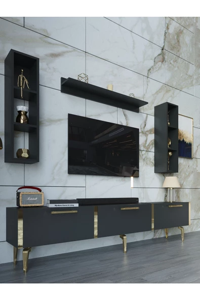 Myniture Home & Living Festival Tv Ünitesi G3008-4-Y1-D1 Gold Antasit - Resim 3