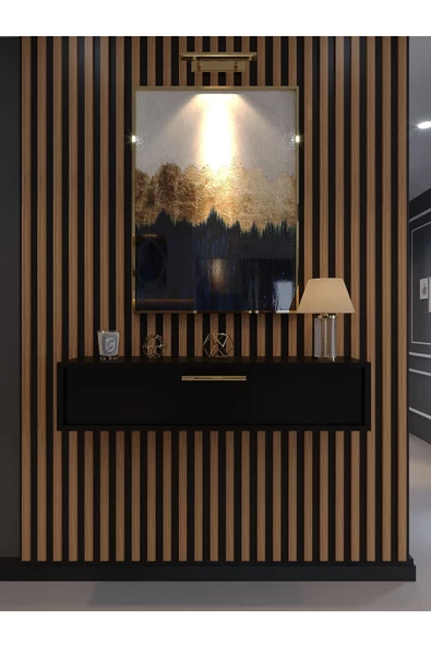 Myniture Home & Living Lüks Dresuar Siyah - Gold Kulp - 2