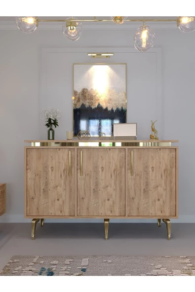 Myniture Home & Living Festival Tv Sehpası - Konsol - Orta Sehpa Çam Gold G-SET-4-6 - Resim 4