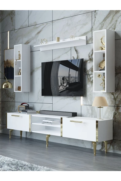 Myniture Home & Living Festival Tv Ünitesi G3009-1-Y1-D1 Gold Beyaz ürün görseli 1