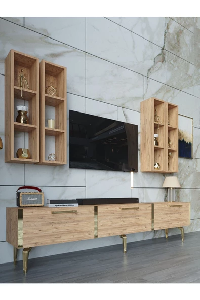 Myniture Home & Living Festival Tv Ünitesi G3002-6-Y1-D1 Gold A. Çam - Resim 3
