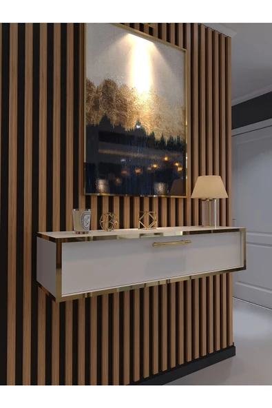 Myniture Home & Living Lüks Gold Dresuar Beyaz - Gold Kulp - 2