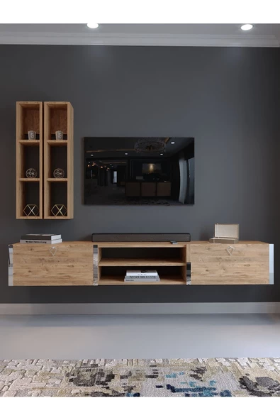 Myniture Home & Living Festival Tv Ünitesi S13000-6 Atlantik Çam Silver Duvara Monte tv sehpası - 2