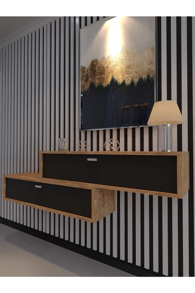 Myniture Home & Living Lüks Dresuar İkili Çam Antrasit - Silver Kulp - 2