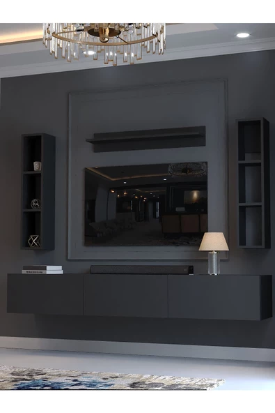 Myniture Home & Living Festival Tv Ünitesi Q13008-4 Antrasit Duvara Monte tv sehpası - Resim 3