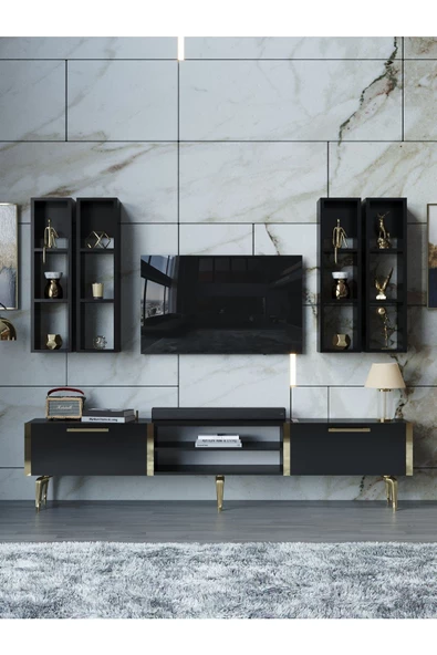 Myniture Home & Living Festival Tv Ünitesi G3001-7-Y1-D1 Gold Siyah - Resim 2