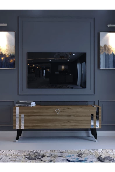 Myniture Home & Living Festival Tv Ünitesi S6302-2 Ceviz Silver 120 Cm Tv Sehpası Minifiks Bağlantı Dışarıdan Vida Gözükmez - Resim 2