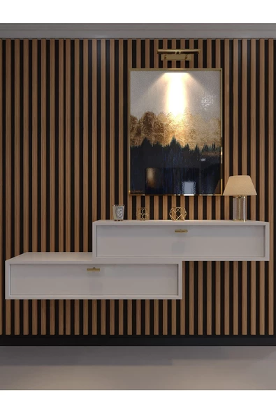 Myniture Home & Living Lüks Dresuar İkili Beyaz - Gold Kulp
