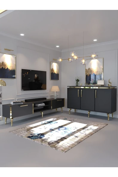 Myniture Home & Living Festival Tv Sehpası ve Konsol Antrasit Gold G-SET-1-4 ürün görseli 1