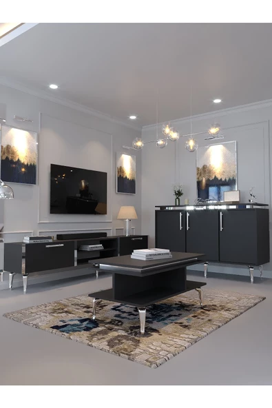Myniture Home & Living Festival Tv Sehpası - Konsol - Orta Sehpa Antrasit Silver S-SET-2-4
