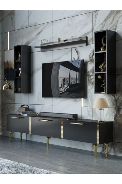 Myniture Home & Living Festival Tv Ünitesi G3008-7-Y1-D1 Gold Siyah