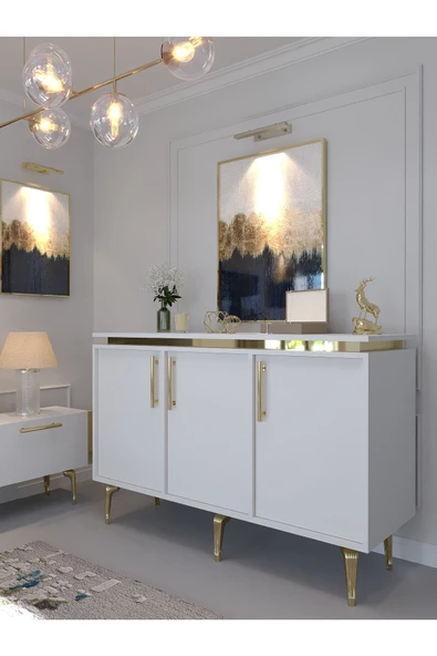 Myniture Home & Living Festival Tv Sehpası - Konsol - Orta Sehpa Beyaz Gold G-SET-3-1 - 3