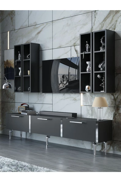 Myniture Home & Living Festival Tv Ünitesi S3002-4-Y1-D1 Silver Antasit