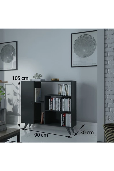 Myniture Home & Living Festival Çok Raflı Dik Dolaplı Kitaplık Modern Ayaklı Kitaplık Antrasit - 2