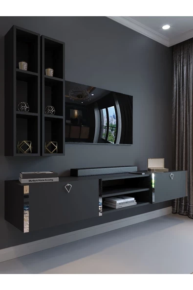Myniture Home & Living Festival Tv Ünitesi S13000-4 Antrasit Silver Duvara Monte tv sehpası ürün görseli 1