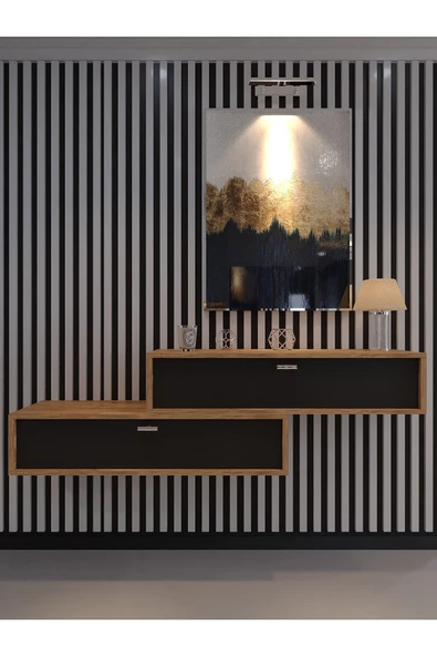 Myniture Home & Living Lüks Dresuar İkili Çam Antrasit - Silver Kulp