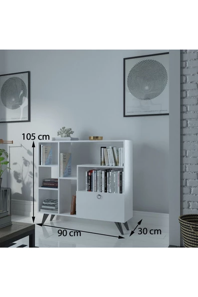 Myniture Home & Living Festival Çok Raflı Dolaplı Kitaplık Kaliteli Kitaplık Beyaz - 2