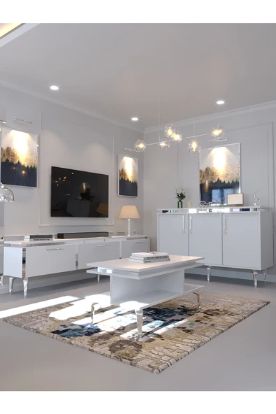 Myniture Home & Living Festival Tv Sehpası - Konsol - Orta Sehpa Beyaz Silver S-SET-4-1