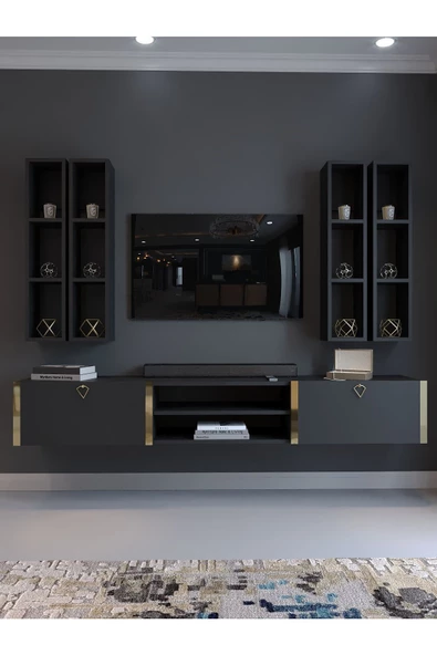 Myniture Home & Living Festival Tv Ünitesi G13001-4 Antrasit Gold Duvara Monte tv sehpası - Resim 2