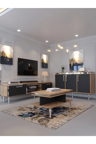 Myniture Home & Living Festival Tv Sehpası - Konsol - Orta Sehpa Ant. Çam Silver S-SET-3-6-4