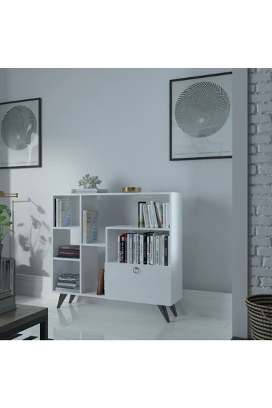 Myniture Home & Living Festival Çok Raflı Dolaplı Kitaplık Kaliteli Kitaplık Beyaz