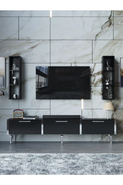 Myniture Home & Living Festival Tv Ünitesi S3004-7-Y1-D1 Silver Siyah - Resim 2