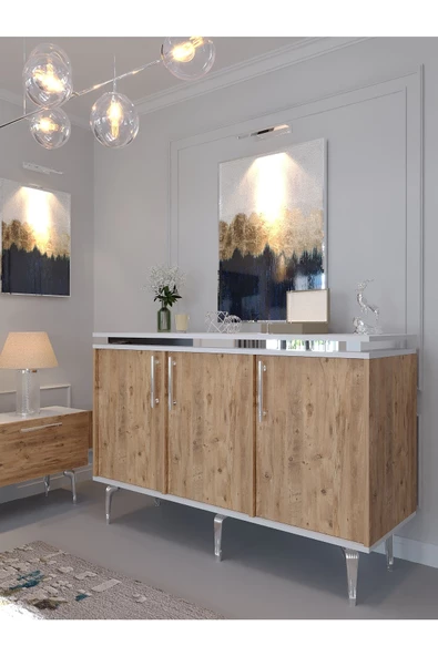 Myniture Home & Living Festival Tv Sehpası ve Konsol Beyaz Çam Silver S-SET-1-6 - 3