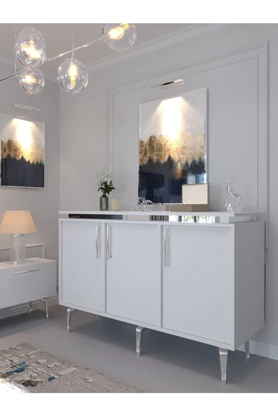 Myniture Home & Living Festival Tv Sehpası ve Konsol Beyaz Silver S-SET-1-1 - Resim 3