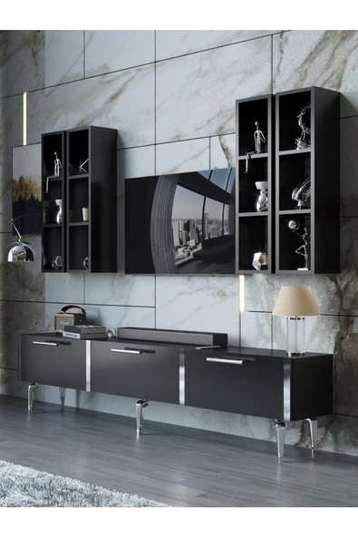 Myniture Home & Living Festival Tv Ünitesi S3002-7-Y1-D1 Silver Siyah ürün görseli 1