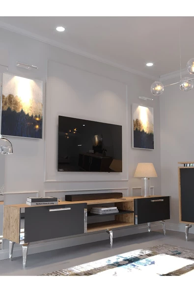 Myniture Home & Living Festival Tv Sehpası - Konsol - Orta Sehpa Ant. Çam Silver S-SET-2-6-4 - Resim 2