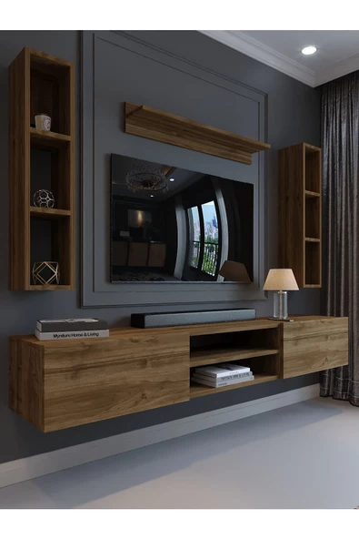 Myniture Home & Living Festival Tv Ünitesi Q13009-2 İstanbul Ceviz Duvara Monte tv sehpası