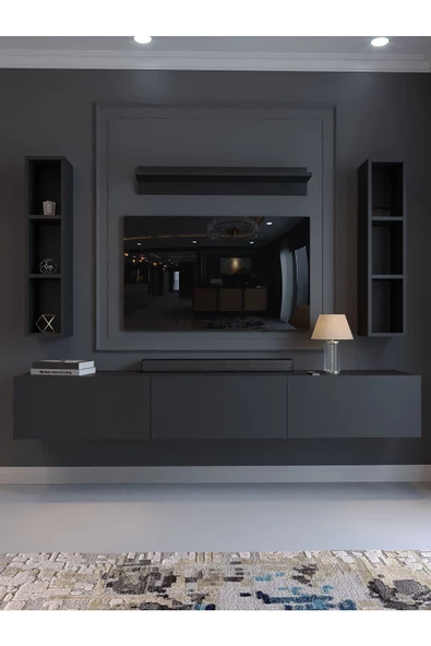 Myniture Home & Living Festival Tv Ünitesi Q13008-4 Antrasit Duvara Monte tv sehpası - Resim 2